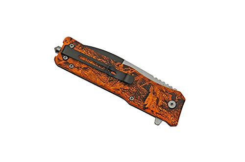 New Spring Open Assisted Folding Pro Tactical Knife 4" Inch Spear Point Blade Orange Camo + Glass Breaker Survival Camping Outdoor Knife Tg-0705M By Protacticalus #TOP2