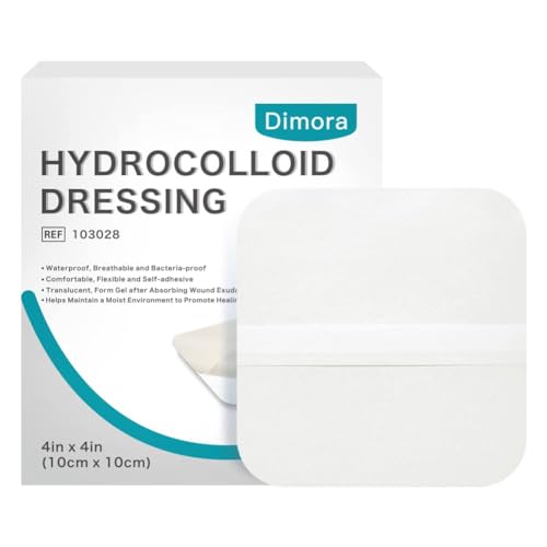 Image of Dimora Hydrocolloid Dressing 4 inch x 4 inch for Wound Care, 10 Pcs Large Patch Bandages with Self-Adhesive for Bedsore, Burn, Blister, Acne Care, Super Absorbent for Fast Healing