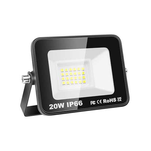 Willpower Foco LED Exterior 20W 2000LM Proyector LED Impermeable IP66 Luces LED Exterior 6000K Blanco Frío Luz de Inundación Luz de Seguridad Iluminación para Garaje Patio Jardín Terraza Parque