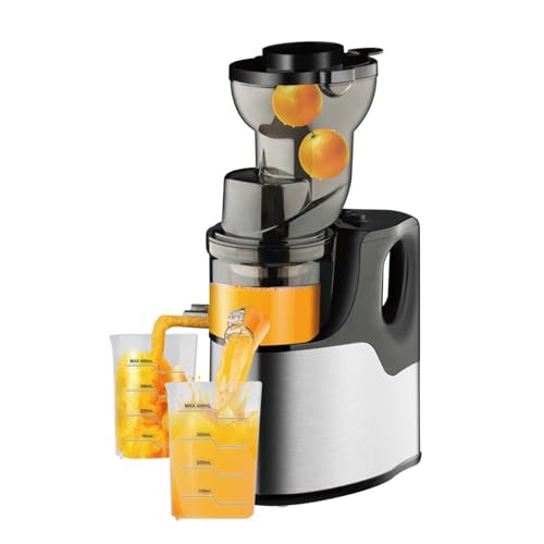 Exprimidor de masticación, con canal de alimentación grande, máquina de prensado en frío, para exprimir frutas y verduras, control de pulpa y cepillo de limpieza fácil
