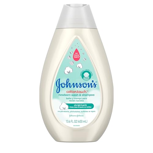 Image of Johnson's CottonTouch Newborn Baby Body Wash & Shampoo, Gentle & Tear-Free, Made with Real Cotton, Gently Washes Away Dirt & Germs, Sulfate- & Paraben-Free for Sensitive Skin, 13.6 fl. oz