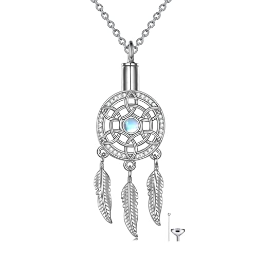 VONALA Collier urne attrape-rêves pour cendres en argent sterling 925 avec pendentif en forme d'urne avec pierre de lune, Argent sterling Cover