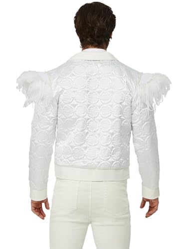 Smiffys Elton John Feather Jacket for Adults, Quilted Jacket with Feather Shoulders, White, Officially Licensed, Ideal for Music-Themed Fancy Dress with Feather Embellishments Halloween - Image 3