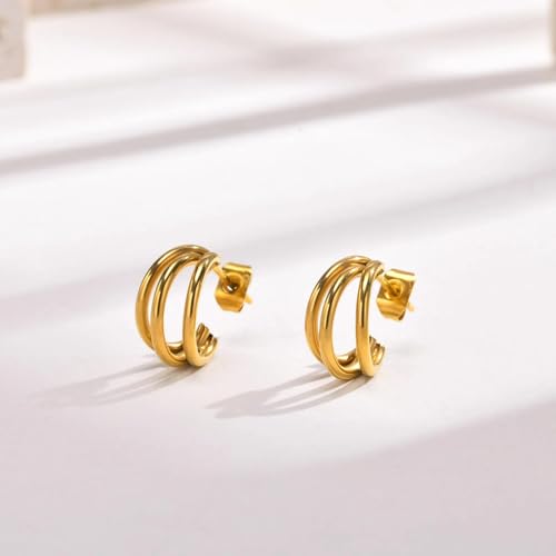 Boucles d'oreilles légères triple rang C anti-douleur oreille percée - 6