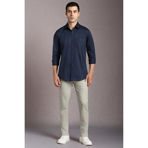 Image of Louis Philippe Men's Slim Fit Signature Oxford Easy Care, Natural Stretch Full Sleeve Solid Casual Shirt, Cotton