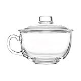 DIYEAH Tazón de Vidrio Transparente 600 Ml con Tapa y Asa, Cuenco para Desayuno, Ensalada y Postre, Contenedor de Alimentos para Hogar y Cocina, Apto para Leche, Avena y Frutas