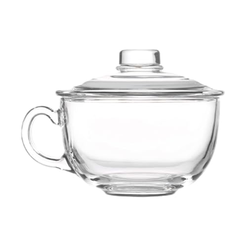 SAFIGLE Bol de Cristal Transparente de 600 Ml con Tapa y Asa Recipiente para Desayuno Leche Avena Ensalada y Fideos Bol Multifuncional para Uso Doméstico y Almacenamiento de