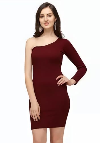 Image of Women Polyester Trendy One Shouder Bodycon Dress, Knee Length Western One Piece