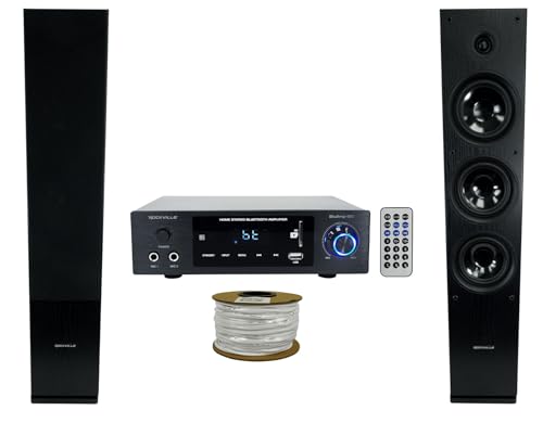 Rockville BLUAMP 150 Home Bluetooth Amplifier Receiver+(2) Black Tower Speakers