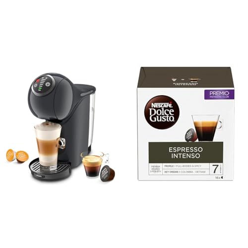 Krups Genio S Plus Cosmic Gris + NESCAFÉ Dolce Gusto Espresso Intenso - 16 cápsulas - Café de tueste medio con crema aterciopelada - Intensidad 7 (1 pack x 16 cápsulas)