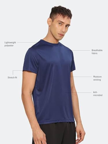 Image of hummel Budoc Round Neck Half Sleeve Solid Regular fit Polyester T-Shirt for Men Comfortable Breathable Fabric Stretchable for Everyday Use Ideal for Yoga Training Gym Running or Performance