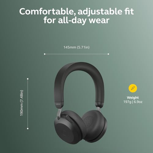 Jabra Evolve2 75 PC Wireless Headset with 8-Microphone Technology - Dual Foam Stereo Headphones with Advanced Active Noise Cancelling, USB-A Bluetooth Adapter and MS Teams-Compatibility - Black - image 6