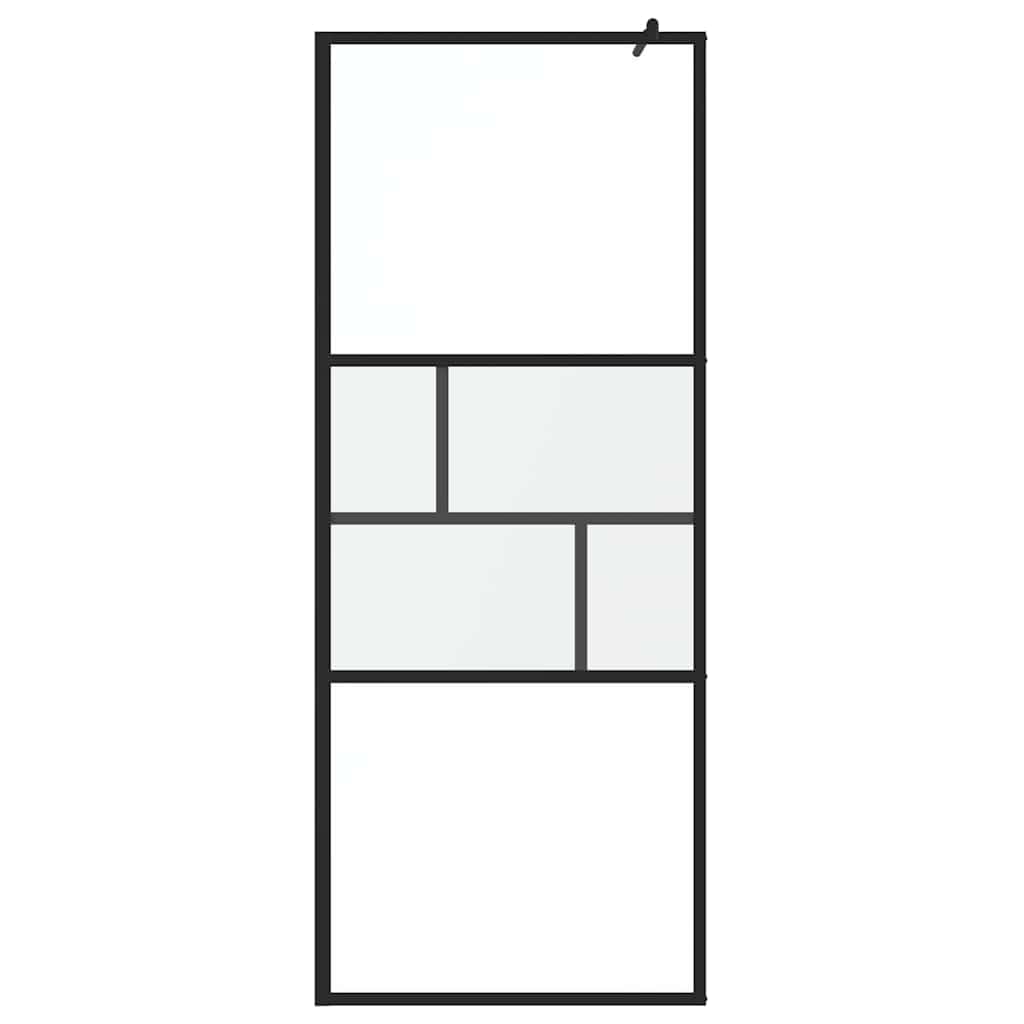 Parete Doccia Walk-in Nero in Vetro e Alluminio 80x195x0,5 cm Vetro Satinato con Area Trasparente per Vasca da Bagno, Paraspruzzi e Rinnovo Bagno Senza Barriere