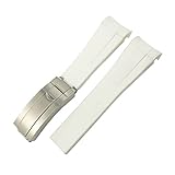 white gold rolex daytona rubber strap  SPAKAMTZTK Gebogenes Ende 21 mm 20 mm 22 mm 19mm Silikon Gummi -Uhrband -kompatibel for Rolex kompatibel for Daytona kompatibel for mittlere Greenwich-Zeit Armband Uhrenarmband(White,20MM_SILVER GOLDE