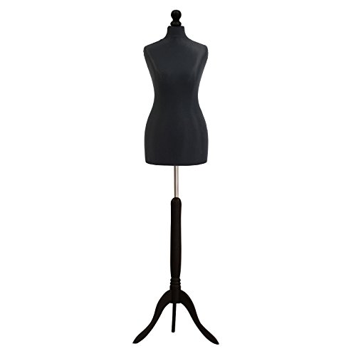 H & H Traders Black Female Tailors Mannequin Display Bust Dummy FOR Dressmakers Fashion Students With A Black Wood Tripod Base (36/38, UK 8/10 or 10/12)