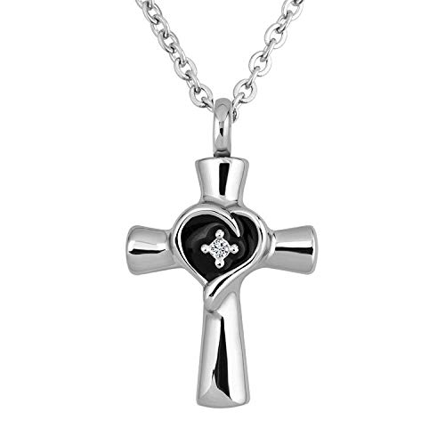 Norya Cremation Jewelry Cross Urn Necklace for Ashes Stainless Steel Memorial Pendant