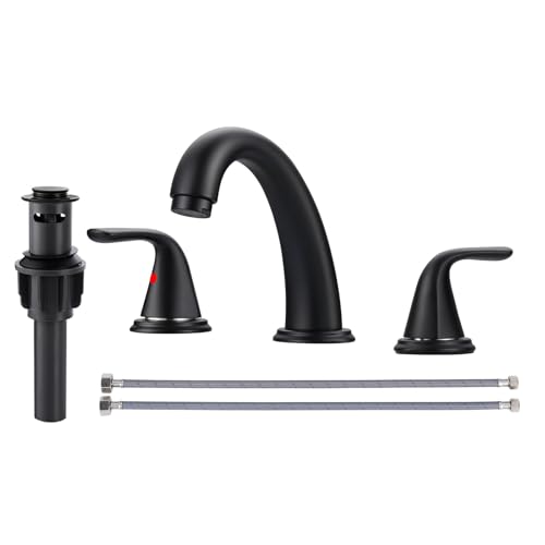 Widespread Bathroom Sink Faucet, ALEASHA Matte Black Bathroom Faucet with Pop Up Drain, Washroom Sink Faucets 3 Holes for RV/Vanity Camper, 304 Stainless Steel Tap with Lead-Free Supply Line