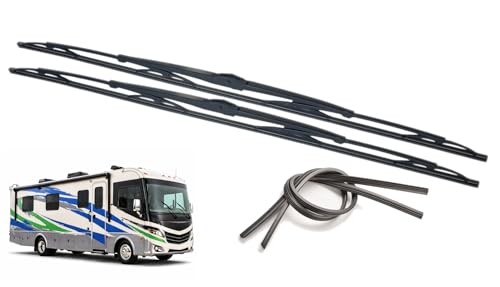 32' RV Windshield Wiper Blades, Set of 2, Fits 9mm & 12mm J-Hook Arms, Heavy Duty for Class A Motorhomes, Includes 2 Extra Rubber Refills