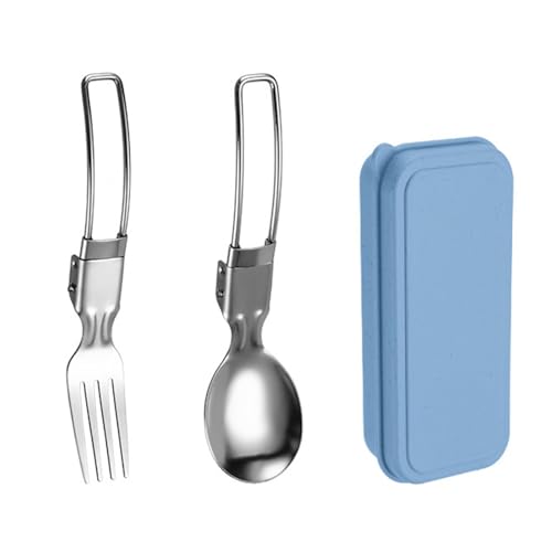 Stainless Steel Camping Utensil Set Folding Spork and Spoon Portable Travel Utensils Kit with Storage Box Perfect for Camping Hiking Backpacking Picnics Outdoor Cooking Essentials