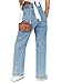 Haloumoning Girl’s Elastic Waist Jeans Straight Leg Demin Pants Casual Stretch Long Pants with Pockets 5-14 Years Light Blue