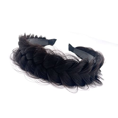 TOECWEGR Hairband Braided Hairpiece Messy Wide 2 Strands Fluffy Braids Wig with Tooth Women Headband Hair Bands - Image 4