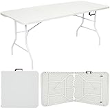 Nyxi 6ft Folding Table – 180x74x74cm – All White Top, Frame & Legs – Heavy-Duty, Waterproof, Portable Table for Camping, BBQs, Garden, Parties – Easy Setup & Storage