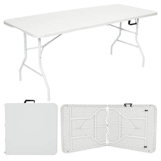 Nyxi 6ft Folding Table – 180x74x74cm – All White Top, Frame & Legs – Heavy-Duty, Waterproof, Portable Table for Camping, BBQs, Garden, Parties – Easy Setup & Storage