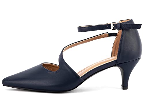 Greatonu Women's Low Heeled Closed Pointed Toe Pumps Kitten Heel Cross Strap Wedding Bridal Party Office Dress Shoes3