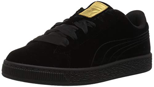 PUMA Unisex-Baby Basket Classic Hook and Loop Sneaker, Black-Metallic Gold, 4 M US Toddler