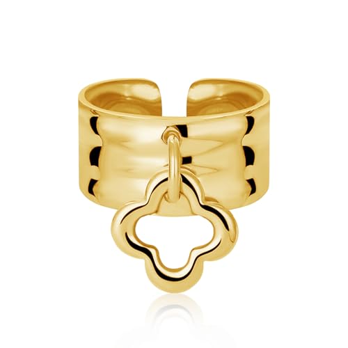 Bummer - Anillo colgante de trébol de acero inoxidable chapado en oro de 18 quilates con colgante de pájaro sol, anillo abierto ajustable para regalos, 8, Metal