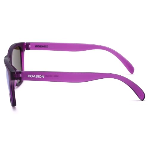 COASION Polarized Sunglasses for Women Men - UV400 Protection Classic Retro Square Trendy Sun Glasses (Purple Frame/Mirrored Green Lens) — view 6