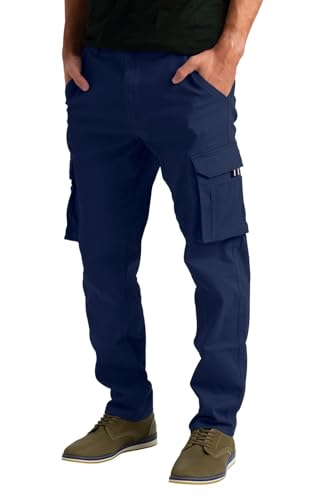 Image of westAce Mens Stretch Cargo Flex Work Trousers Relaxed 12 Pocket Full Pants Size 32 to 44 (Navy, 34W / 30L)