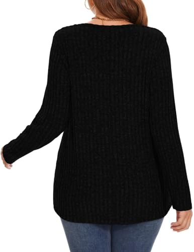 MONNURO Plus Size Women's Long Sleeve Sweater Tops V-Neck Loose Fit Dressy Fall Tunic Sweater4