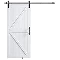 COSHOMER 36in x 80in MDF Sliding Barn Door with 6.6ft Barn Door Hardware Kit & Handle, Pre-Drilled Holes Easy Assembly -Solid Wood Slab Inside Covered with Water-Proof PVC Surface, White, K-Frame