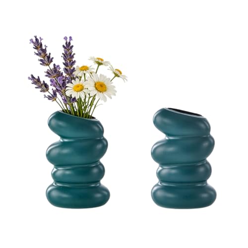 Vyloky Jarrón de plástico en espiral, color blanco, verde y rosa, diseño moderno, disponible como una sola pieza o juego de 2 jarrones de mesa para salón, dormitorio y oficina (verde musgo, juego de 2