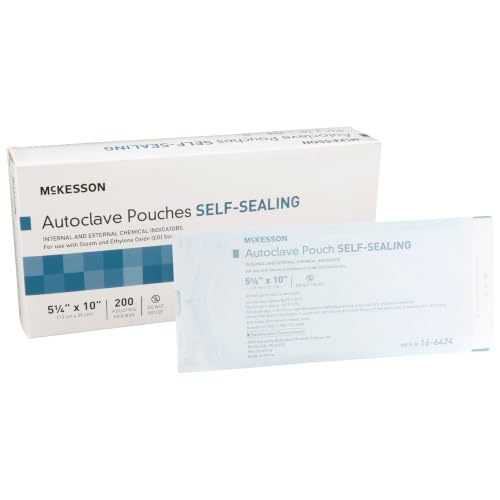 McKesson Autoclave Pouches, White, Blue, 5 1/4 x 10 in, 200 ct