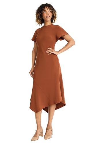 Maggy London Women's Elegant Midi Asymmetrical Hemline-Short Sleeve Fitted Bodice-Versatile Cocktail Dress