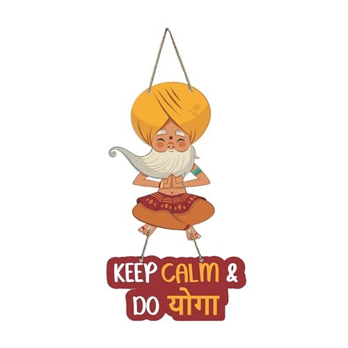 Image of Decor Smart Keep Calm & Do Yoga Wooden Wall Hanging | Bilingual Yoga Quote Decorative Wall Hanging for Home | Meditation Room | Gym | MDF Motivational Art for Peaceful Decor and Decoration (DWA 5724)