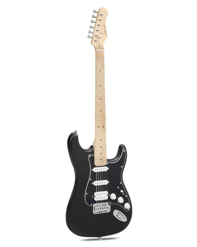 Umelody UST-150 Beginner Electric Guitar, Lightweight ST Style Guitar with Matte Natural Finish, Easy to Play for New Players, Perfect for Home Practice, Learning and First Guitar Experience, Black