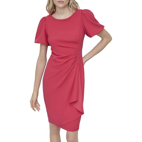 Image of DKNY Women's Short Sleeve Boat Neck Side Ruched Dress