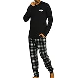LOREZA ® Herren Schlafanzug Hausanzug Langarm 100% Baumwolle Interlock kariert - M-93377 - M