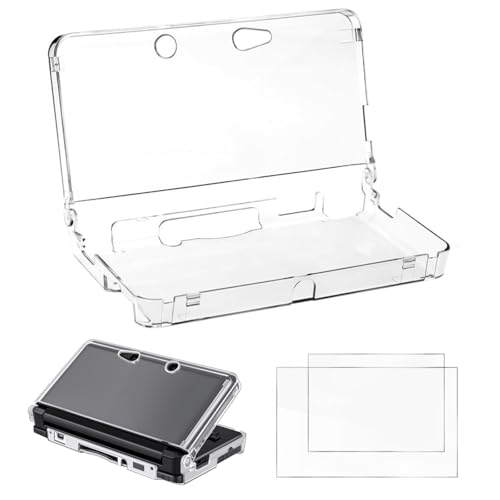Image of Hzxkqmil Protective Case Clear Hard Shell for Nintendo 3DS Console | Clear Crystal Protective Cover + 1 Set Screen Protectors Film Accessories for Old 3DS