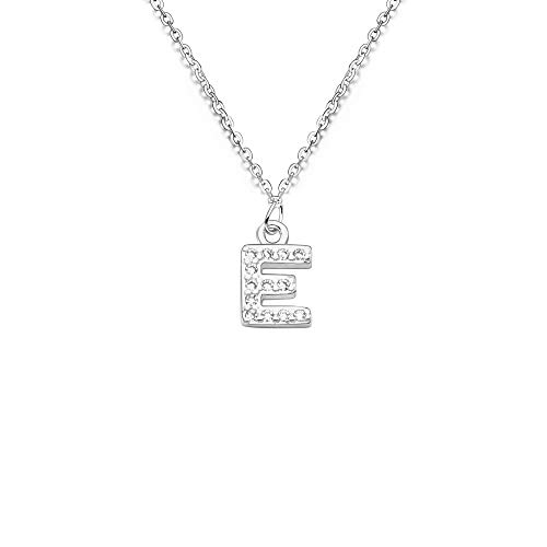 S925 Argento 26 Lettera Inglese Lettera Collana Di Cristallo Per Le Donne Ragazza Miglior Regalo (E)