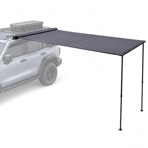 Auto Luifel Met LED-stripverlichting, Zwarte Coating, UV-bescherming, Zijtent Doek voor Voertuigen Met Intrekbare Aluminium Beugel voor SUV's, Vrachtwagens en Kamperen(200x300cm/79x118in)