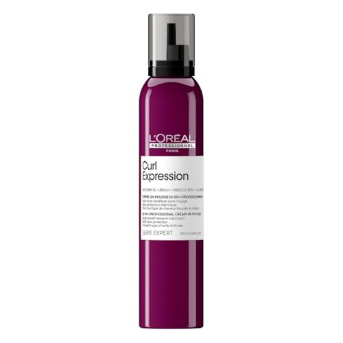 L'Oréal Professionnel Hair Mousse, With Heat Protection, For Curly & Coily Hair, 10-in-1 Multi-Benefit, With Glycerin, Urea H and Hibiscus Seed Extract, Serie Expert Curl Expression, 250 ml