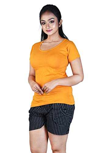 Image of Women's Super Soft Round V Neck Short Sleeves Cotton Solid Regular Fit T-Shirt