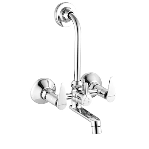 Image of ANATOMIX Sigma Brass Wall Mixer for Bathroom with Stainless Steel 125mm Long L-Bend Provision for Overhead Shower, Chrome Finish
