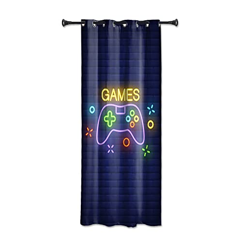 YONGFOTO 107x215cm Cortinas Gamer para Niños Sala de Juegos, Videojuego Fluorescencia Mando Controlador Opacas Cortinas con Ojales para Dormitorio Infantil, 1 Panel