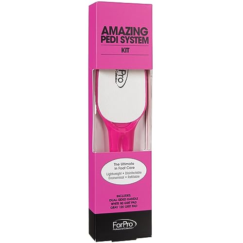 ForPro Professional Collection Amazing Pedi System Kit, Pink, 80/120 Grit, Double-Sided Professional Quality Pedicure File for Heels, Includes Six Refill Strips, 10” L