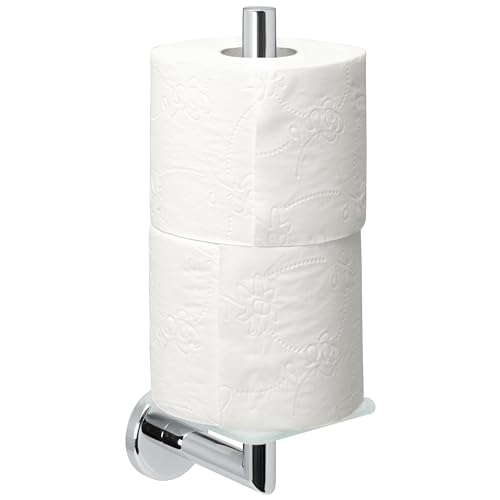 bremermann Bad-Serie Lucente - Toilettenpapierhalter mit Glasboden, Ersatzrollenhalter für 2 Toilettenpapierrollen, WC-Rollenhalter, Toiletpaper Holder, aus satiniertem Glas und Edelstahl verchromt
